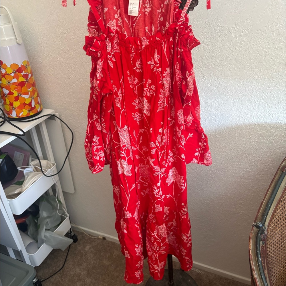 H&M Scarlet Dress with White Floral Design